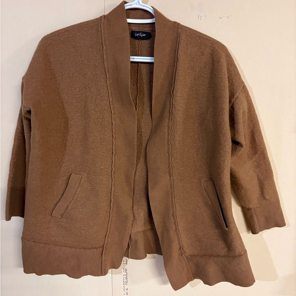 Lord & Taylor Camel Wool Open Front Cardigan